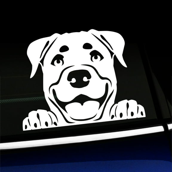 Peeking Rottweiler - Vinyl Car Decal - Choose Color - [WHITE]