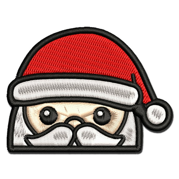 Peeking Santa Christmas Applique Multi-Color Embroidered Iron-On Patch - 2.0 Inch Mini