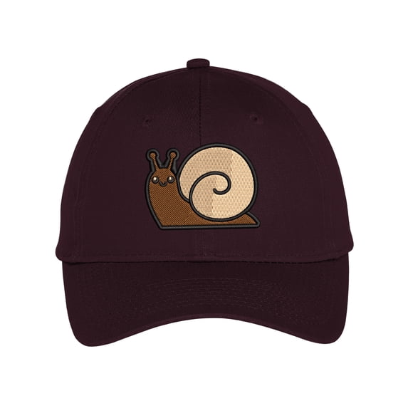 Peeking Snail Low Profile Cotton Adjustable Baseball Cap Dad Hat for Men Women Embroidered Design - Dark Red
