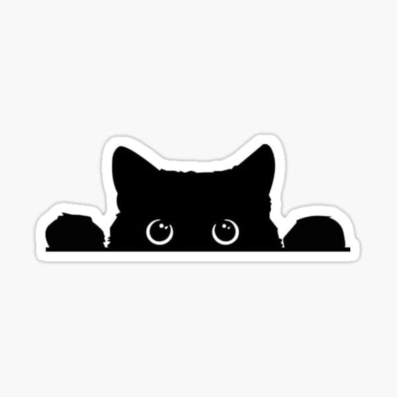 Peeking Sneaky Cat Sticker Funny Vinyl Waterproof, 5in - Black Cat Yeti Cup Cooler Box Decal for Car Laptop Wall (White-Border)