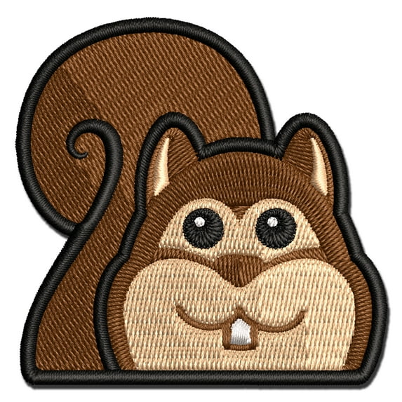 Peeking Squirrel Applique Multi-Color Embroidered Iron-On Patch - 3.5 Inch Large