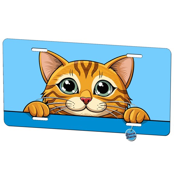 Peeking Tabby Cat Metal Novelty License Plate