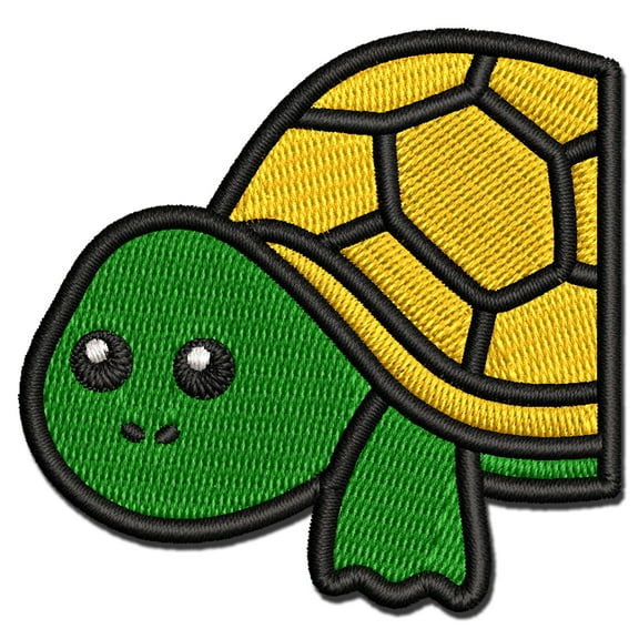 Peeking Turtle Applique Multi-Color Embroidered Iron-On Patch - 2.0 Inch Mini