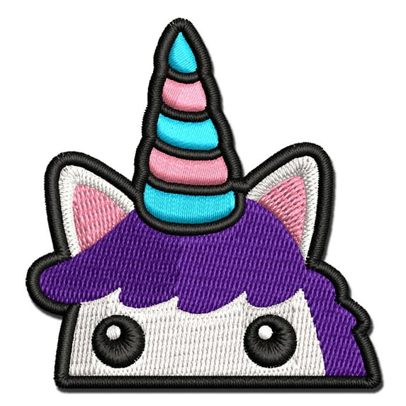 Peeking Unicorn Applique Multi-Color Embroidered Iron-On Patch - 2.5 Inch Small