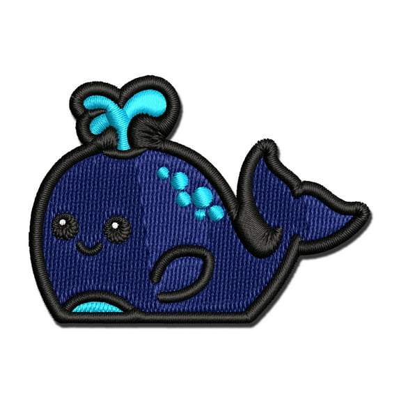 Peeking Whale Applique Multi-Color Embroidered Iron-On Patch - 2.5 Inch Small