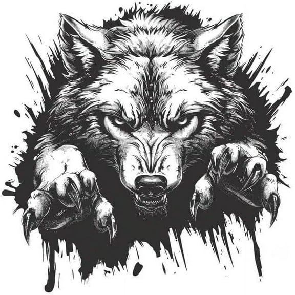 Peeking Wild Wolf with Paws Decals for Car, 3D Popping Wolf with Black and White, Wolf Claw Graphic Decal, Wolf Motif, Decals for Men Boys, Suitable for Car Vehicle Bike Van RV (Monochrome)