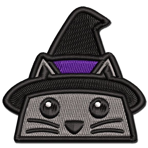 Peeking Witch Cat Halloween Applique Multi-Color Embroidered Hook & Loop Patch - 3.5 Inch Large