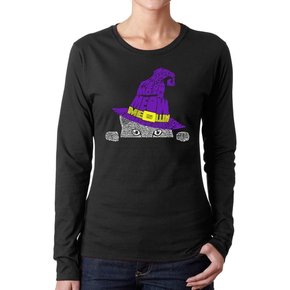Peeking Witch Cat - Women's Word Art Long Sleeve T-Shirt