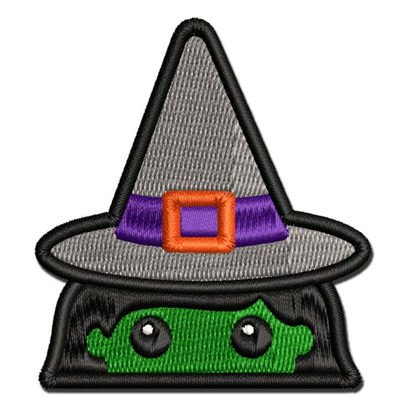 Peeking Witch Halloween Applique Multi-Color Embroidered Iron-On Patch - 3 Inch Medium