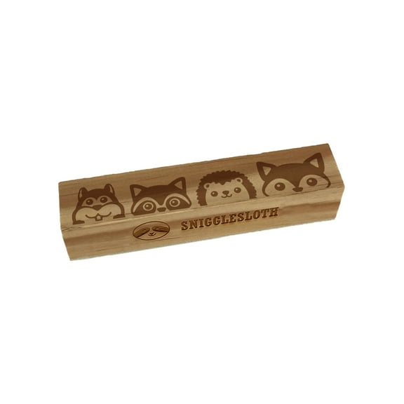 Peeking Woodland Creatures Chipmunk Raccoon Hedgehog Fox Rectangle Rubber Stamp Stamping Scrapbooking Crafting - Large 3.75in