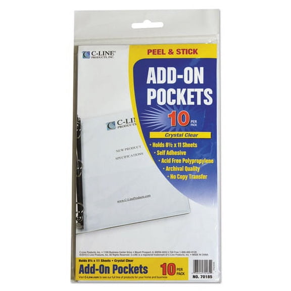 "Peel And Stick Add-On Filing Pockets, 25"", 11 X 8 1/2, 10/pack | Bundle of 2 Packs"
