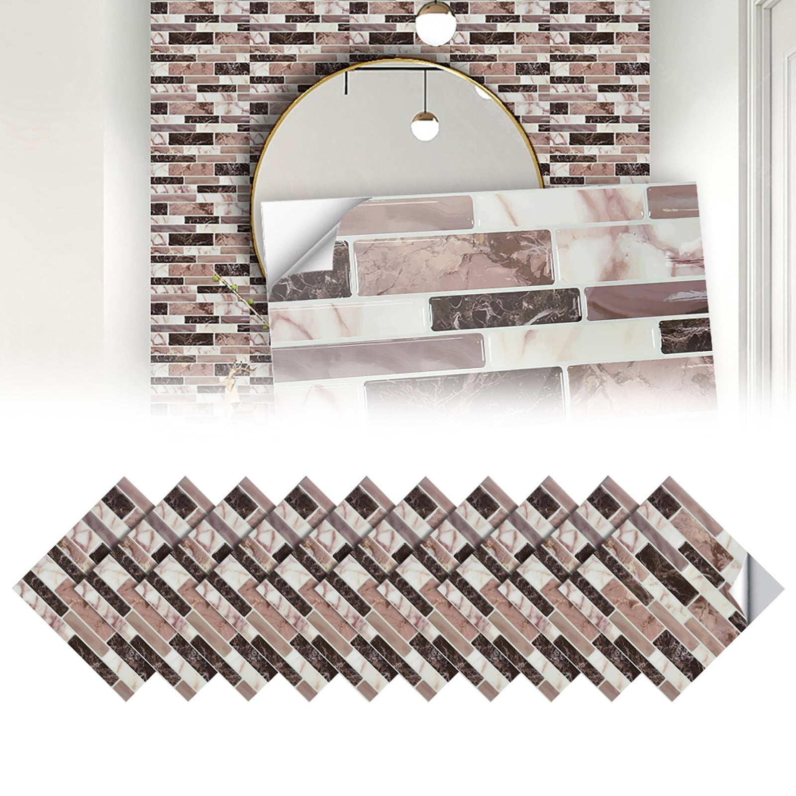 Peel And Stick Backsplash Tiles - 10 Sheet 12"x12" Metal Brushed Mosaic, Waterproof & Heat Resistant