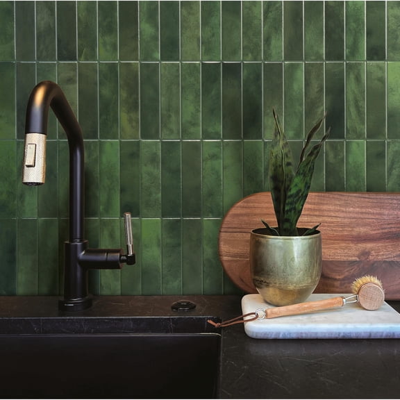 Peel And Stick Backsplash - 5 Sheets Of 11.43'' X 9'' 3d Adhesive Tile For Kitchen Bathroom Wall Sefrou Green