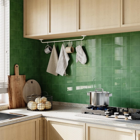 Peel And Stick Backsplash For Kitchen: Self Adhesive Wall Tiles Bathroom - Vinyl Thick Splash Tile (10  Square Green)
