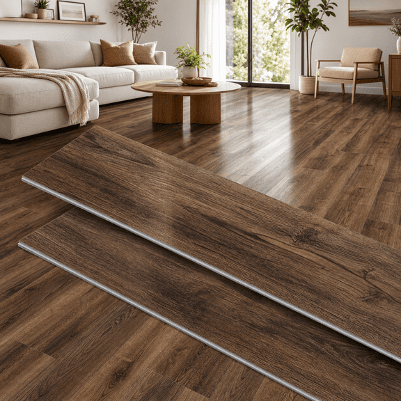 Peel And Stick Floor Tile Vinyl Flooring Waterproof Plank 36-pack 54 Sq.ft Wood Grain Sadhesive For Bedroom Living Room Kitchen Rv(walnut)