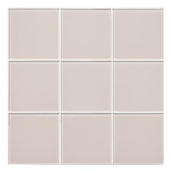 Pink Peel and Stick Glass Tile, 12'' x 12'' Square Mosaic Glass Backsplash Stick On Wall Tiles for Kitchen Bathroom (5 Sheets)