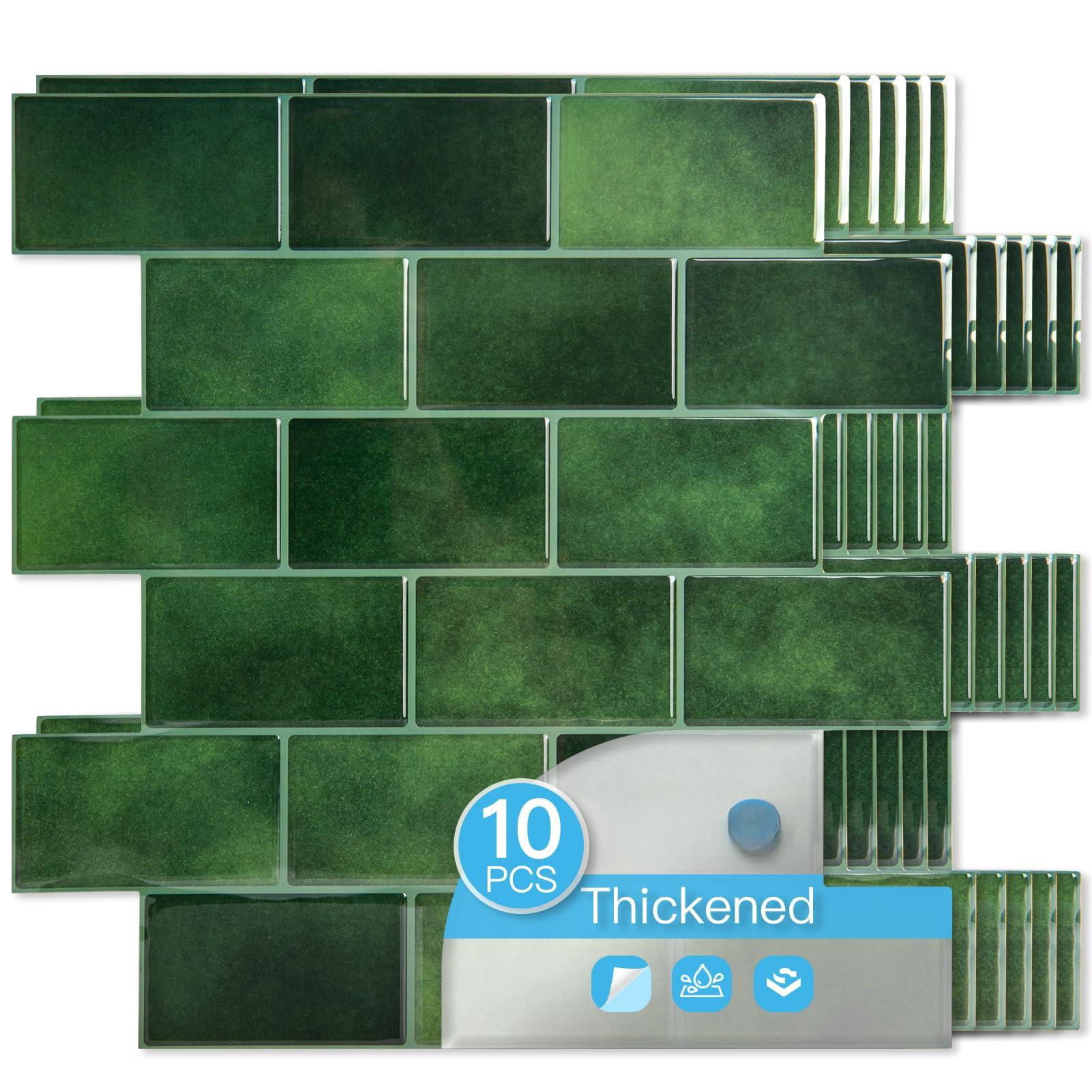 Peel And Stick Green Wall Tiles - 12"x12" Thicker Design Backsplash  Self-adhesive Tile For Kitchen & Bathroom Renovation