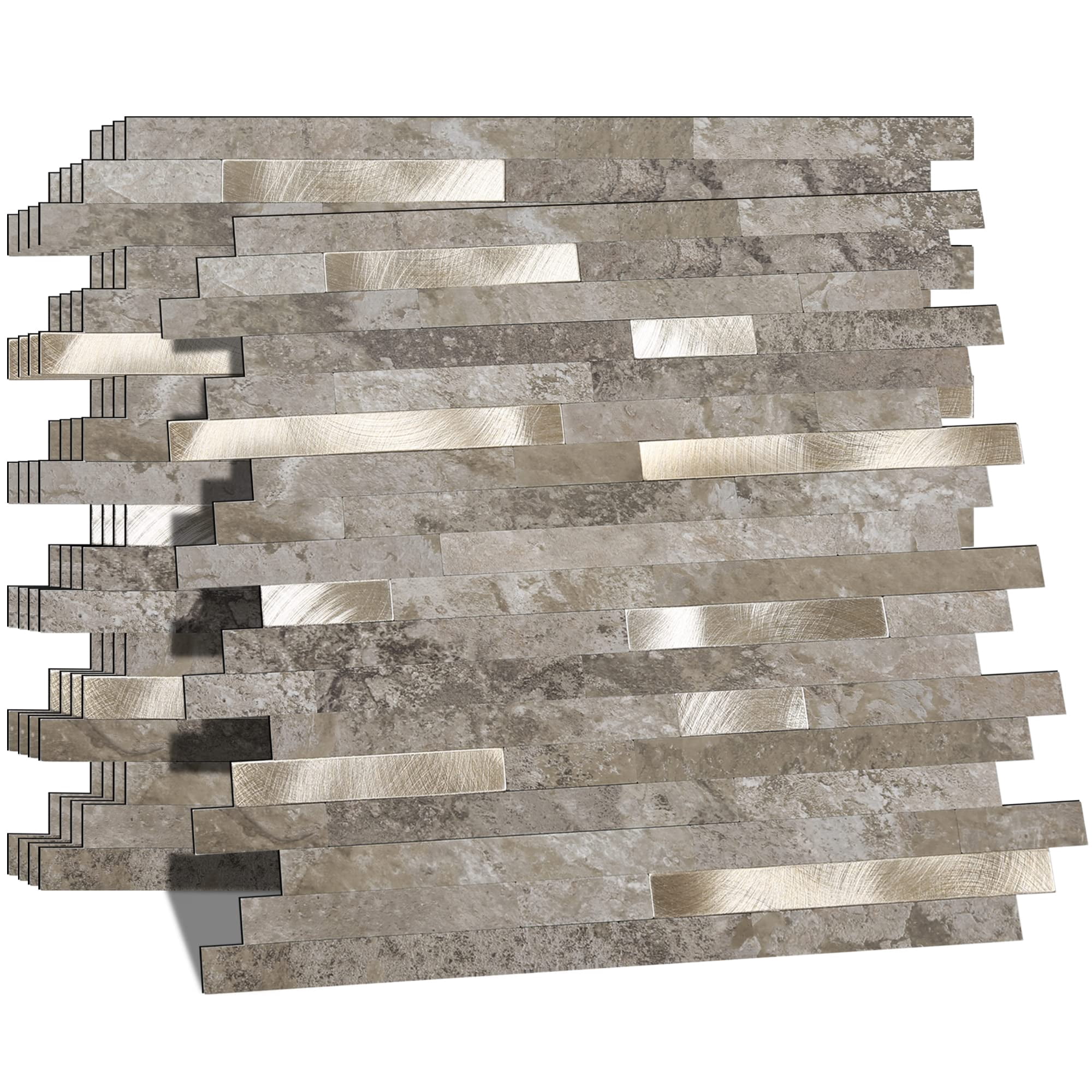 Peel And Stick Marble Backsplash Tile  10 Sheets Slate With Vintage Stripes Self-adhesive Wall For Kitchen Bathroom Fireplace Rv (11.4" X 10.6")