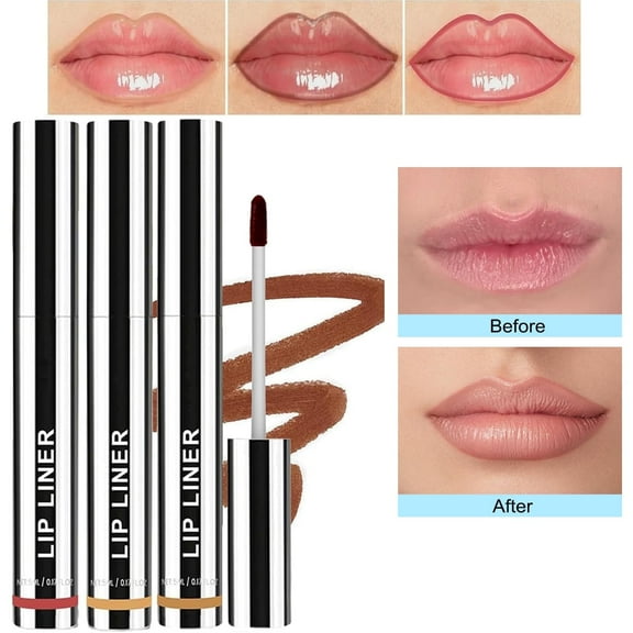 Peel Off Lip Liner Stain, 3PCS Lip Liner Peel Off Tattoo Lip Liner with Matte Finish, Waterproof, Transfer-proof, Highly Pigmented Color (Light Brown/Dark Brown/Burgundy)