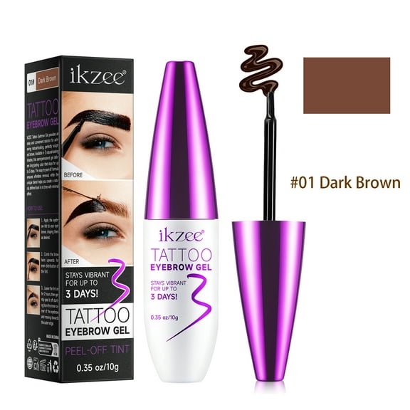 Peel-Off Eyebrow Gel, Dark Brown Tattoo Brow Tint, Quickly Change Your Eyebrow Color, Waterproof & Last Color up to 3 Days, 0.35 oz