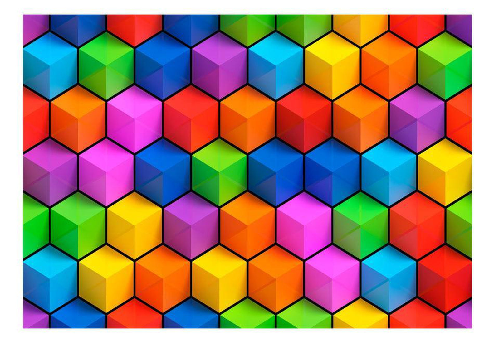 Peel & Stick 3D Illusion Wall Mural Colourful Stacked Cubes