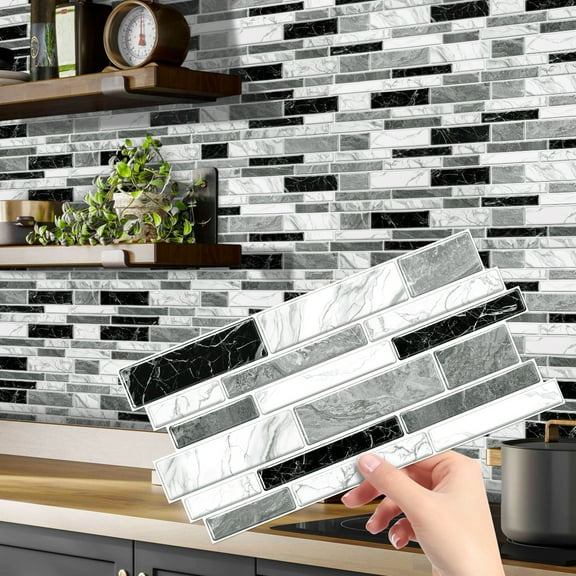 Peel and Stick Backsplash 3D Wall Tiles,Self-Adhesive,Oil Proof,Waterproof, Removable Wall Panels for Kitchen & Bathroom,Modern Design, Easy Install (9.68x4.72 inch,48 Pack)