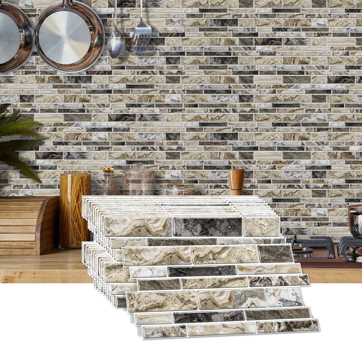 Peel and Stick Backsplash 3D Wall Tiles,Self-Adhesive,Oil Proof,Waterproof, Removable Wall Panels for Kitchen & Bathroom,Modern Design, Easy Install (9.68x4.72 inch,48 Pack)