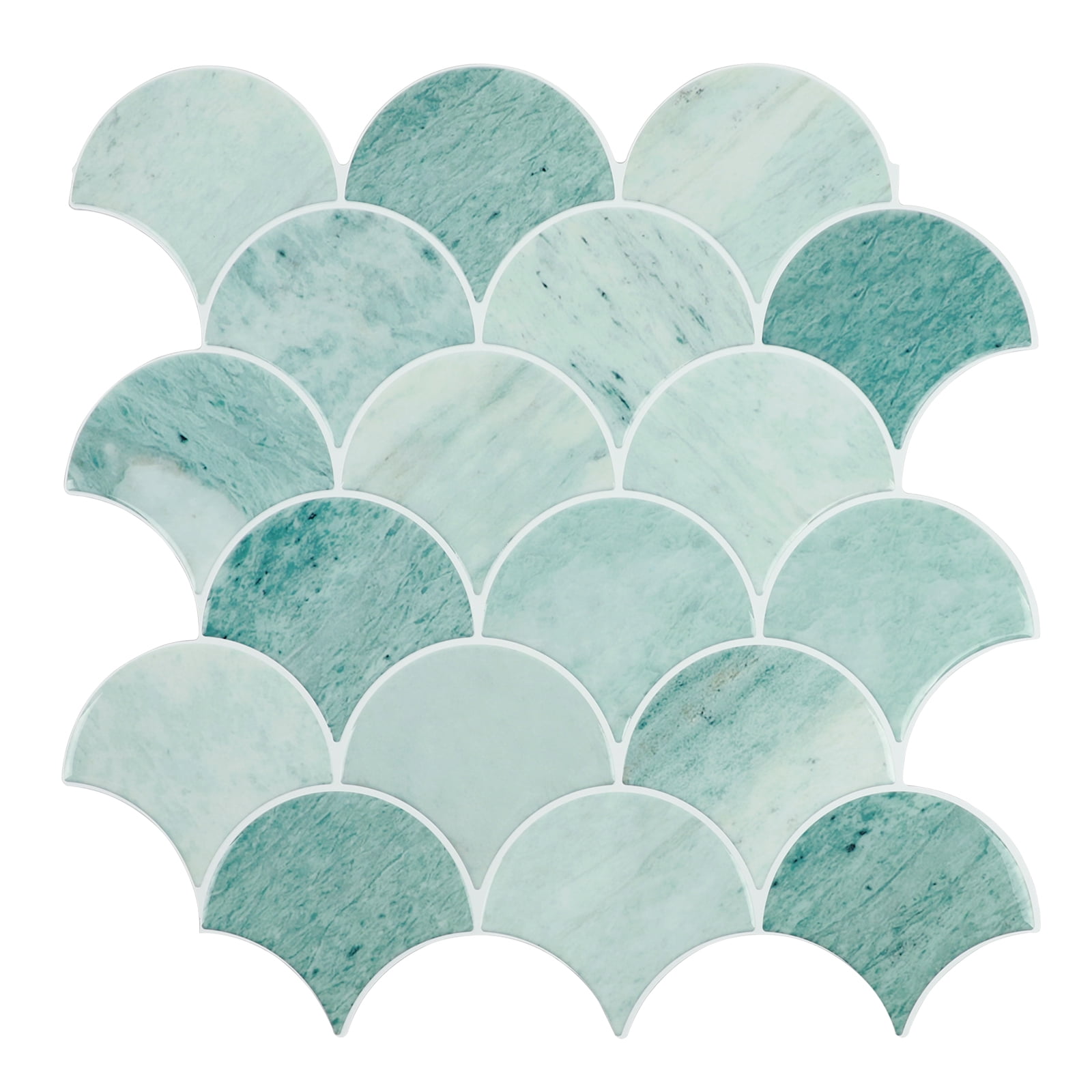 Peel and Stick Backsplash Fish Scale Tile, Removable Renter Friendly Backsplash 3D Adhesive Stick on Wall Tiles for Kitchen Bathroom (10 Sheets, Marble Green)