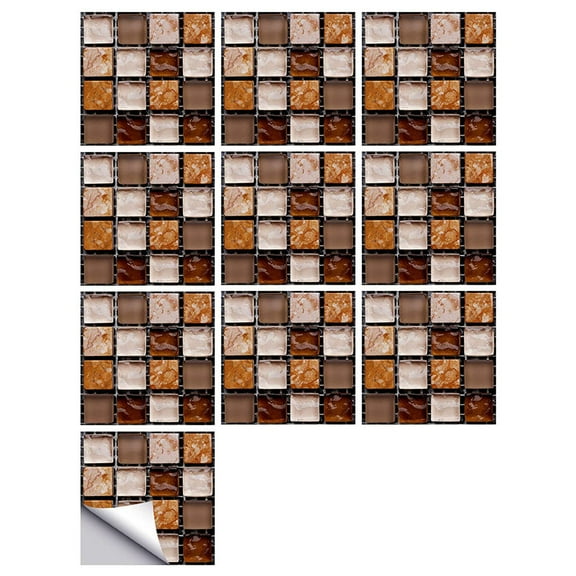 Peel and Stick Backsplash for Kitchen 10-Sheet Self Adhesive Mosaic Wall Tiles Marble Back Splashes Stick on Backsplash Peel and Stick for Bathroom Shower Furniture Camper 6"x6"