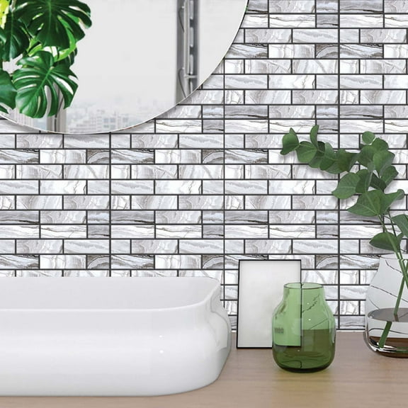 Peel and Stick Backsplash for Kitchen, 5 Pieces 12”x12” PVC Subway Tile Glossy Grout Backsplash, Stick on Tile, Elevate Kitchen, Bathroom, Fireplace, RV