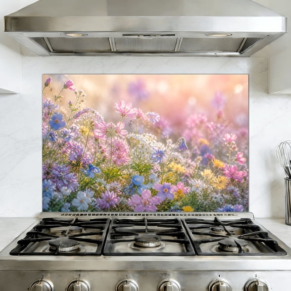 Peel and Stick Backsplash Mural for Kitchen, 35.4x23.6 inch Oil-Proof Vinyl Wall Decal Boho Rainbow Pastel Glitter Lens Bokeh Effect Colorful Spot Gradient Removable Wallpaper for Stove