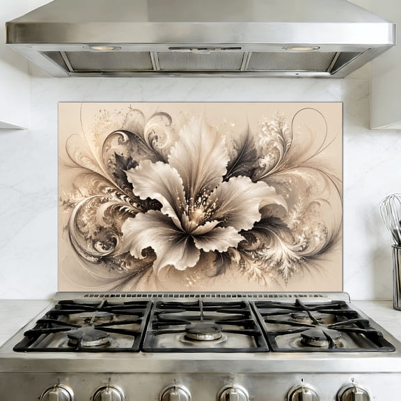 Peel and Stick Backsplash Mural for Kitchen, 35.4x23.6 inch Oil-Proof Vinyl Wall Decal Ink Rose Abstract Floral Onyx Roses Large Petals Abstract Foliage Removable Wallpaper for Stove