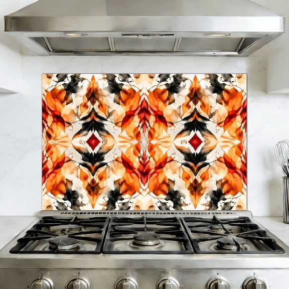 Peel and Stick Backsplash Mural for Kitchen, 35.4x23.6 inch Oil-Proof Vinyl Wall Decal Leopard Skin Seamless Animal Watercolor Bright Colors Vibrant Reds Removable Wallpaper for Stove
