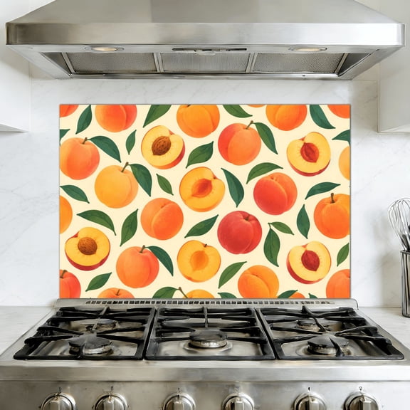 Peel and Stick Backsplash Mural for Kitchen, 35.4x23.6 inch Oil-Proof Vinyl Wall Decal Peach seamless Hand drawn fruit sliced pieces Summer tropical endless Removable Wallpaper for Stove