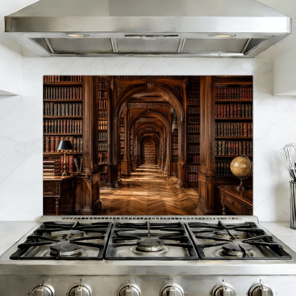 Peel and Stick Backsplash Mural for Kitchen, 35.4x23.6 inch Oil-Proof Vinyl Wall Decal Vintage Bookshelf Hippie Library Aesthetic Bohemian Retro Old Books Removable Wallpaper for Stove