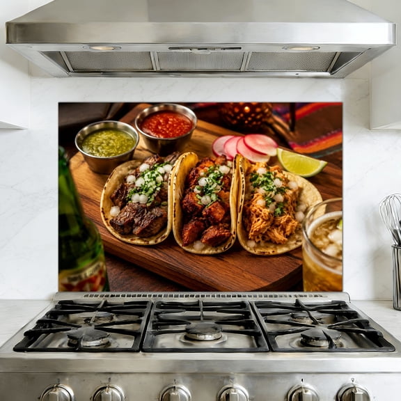 Peel and Stick Backsplash Mural for Kitchen, 35.4x23.6 inch Oil-Proof Vinyl Wall Decal mexican street tacos barbacoa carnitas chicharr mexican Removable Wallpaper for Stove