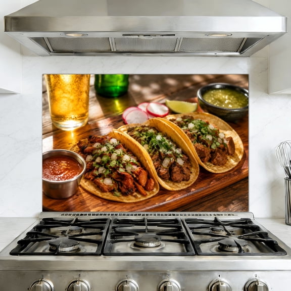 Peel and Stick Backsplash Mural for Kitchen, 35.4x23.6 inch Oil-Proof Vinyl Wall Decal mexican street tacos barbacoa carnitas chicharr mexican Removable Wallpaper for Stove