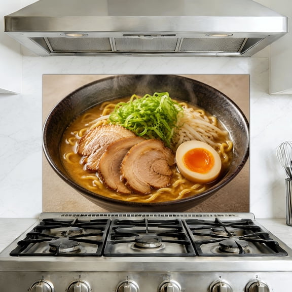 Peel and Stick Backsplash Mural for Kitchen, 35.4x23.6 inch Oil-Proof Vinyl Wall Decal photo japanese ramen noodle soup japanese cultures Removable Wallpaper for Stove