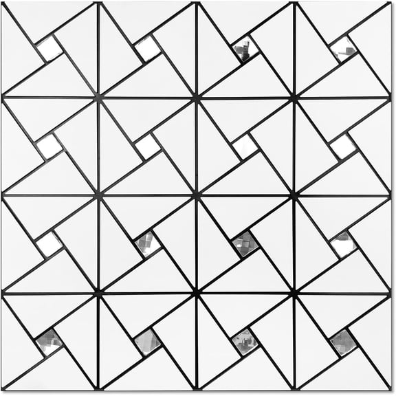 Peel and Stick Backsplash  - PVC Pure White  Stick  Backsplash for Kitchen and Bathroom Windmill Puzzle Glass Mixed Self Adhesive Mosaic s(12"x12"x10 Sheets)