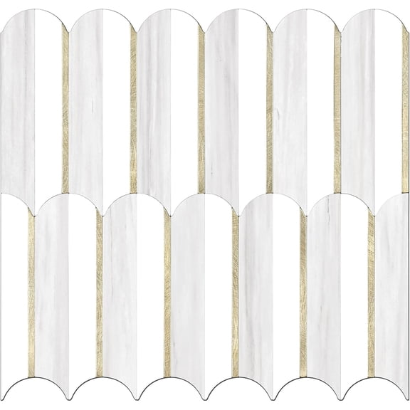 Peel and Stick Backsplash Seamless Tile,10-Sheet Stick on Backsplash for Kitchen,Dolomite Gray and White+Light Gold Metal Self Adhesive PVC Tiles (10 Sheets)