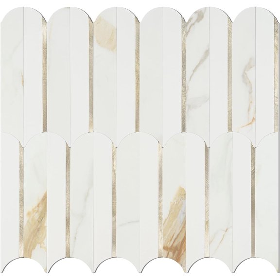 Peel and Stick Backsplash Seamless Tile,10 Sheets Stick on Backsplash for Kitchen & Bathroom, Calacatta Gold+Matt Pure White Marble Look PVC+ Light Gold Self Adhesive Backsplash Tile