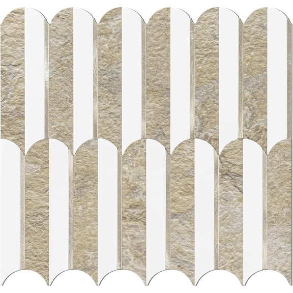 Peel and Stick Backsplash Seamless Tile,10 Sheets Stick on Backsplash for Kitchen& Bathroom,Honey Travertine+Matt Pure White Marble Look+Light Gold Metal Self Adhesive Backsplash Tile