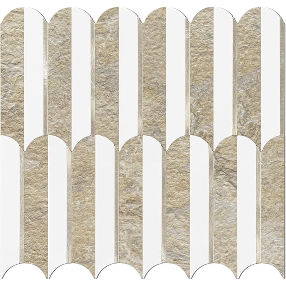 Peel and Stick Backsplash Seamless Tile,10 Sheets Stick on Backsplash for Kitchen& Bathroom,Honey Travertine+Matt Pure White Marble Look+Light Gold Metal Self Adhesive Backsplash Tile