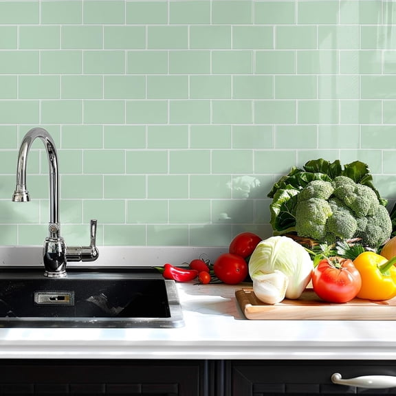 Peel and Stick Backsplash Subway Tiles, 10 Sheets of 12" x 12" - 3D Adhesive Peel and Stick Tile Backsplash for Kitchen, Bathroom, Wall Tile (Thicker Design, Light Green)