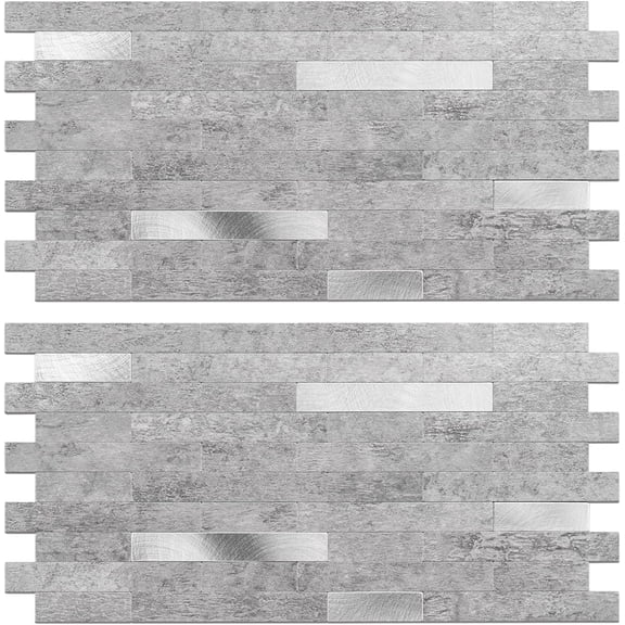 Peel and Stick Backsplash Tile Waterproof Removable PVC Wall Sticker 3D Faux Stone Marble Brick White Accent Panels (Matte Gray Stone - Metal Silver, 40 Tiles - 18 sq. ft. (1.68 m²))