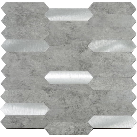 Peel & Stick Backsplash Wall Tile. 10 Gray & Silver Long Hexagon Faux Glass 12" X 12" Self-Adhesive Sheets, 10 Sqft/Box. Strong, Removable Tile for Kitchens, Bathrooms, Vanity, Fireplace Decor