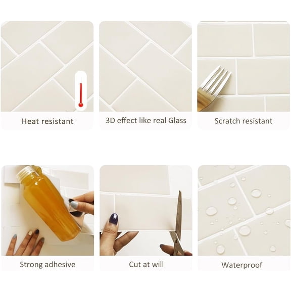 Peel and Stick Backsplash Wall Tile for Kitchen Backsplash 11"x11" 3D Adhesive Backsplash Tile for Kitchen, Bathroom 3D Wall Panels (10 Sheets, Beige)$$Tools & Hardware Other