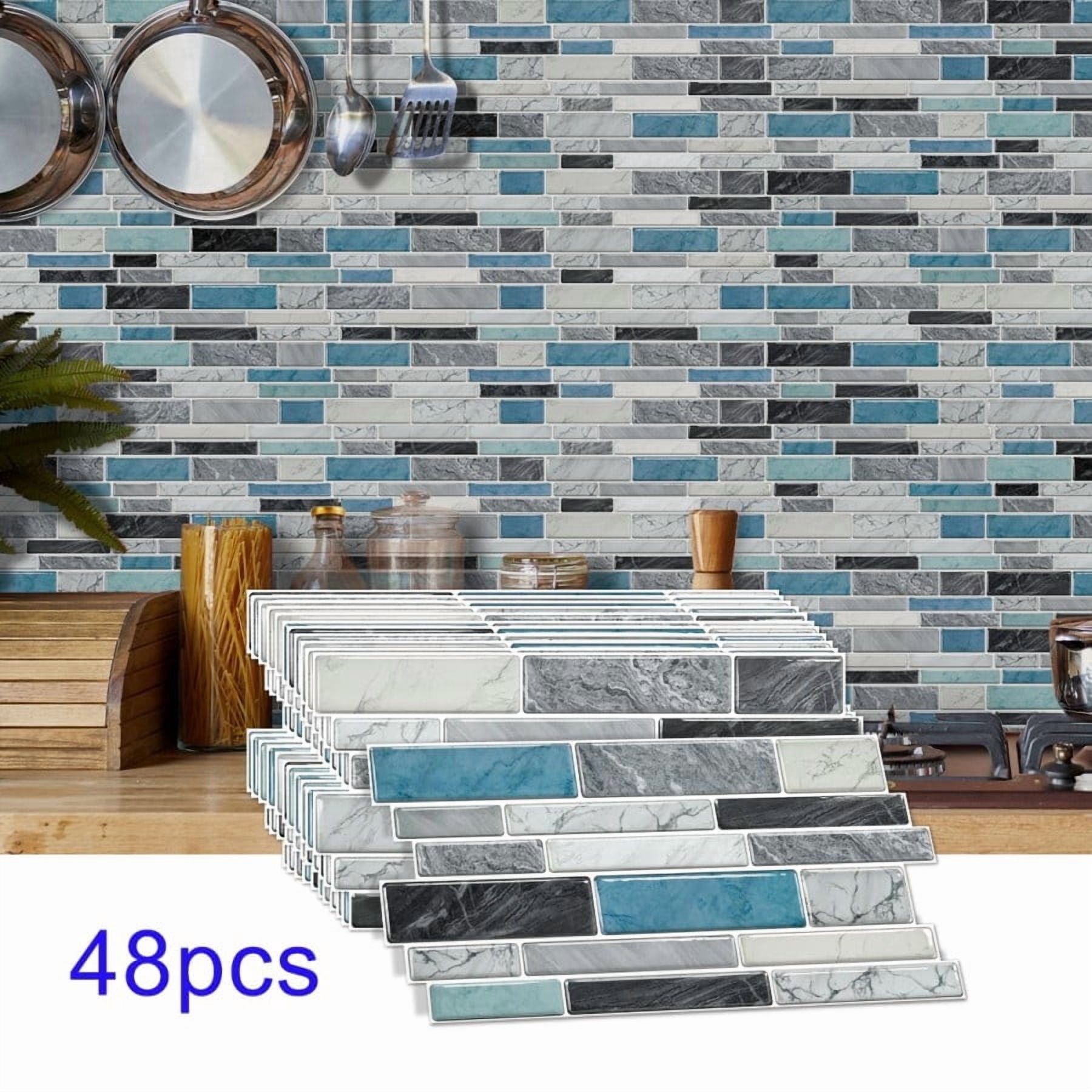 Peel and Stick Backsplash Wall Tiles,Self-Adhesive,Oil Proof,Waterproof, Removable Wall Panels for Kitchen & Bathroom,Modern Design, Easy Install (9.68x4.72 inch,48 Pack)