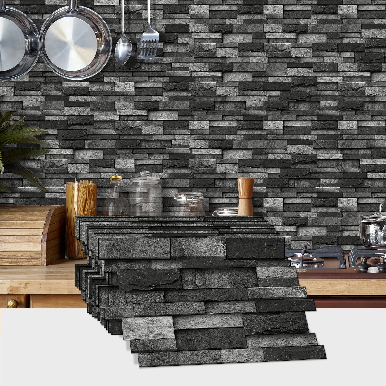 Peel and Stick Backsplash Wall Tiles,Self-Adhesive,Oil Proof,Waterproof, Removable Wall Panels for Kitchen & Bathroom,Modern Design, Easy Install (9.68x4.72 inch,48 Pack)