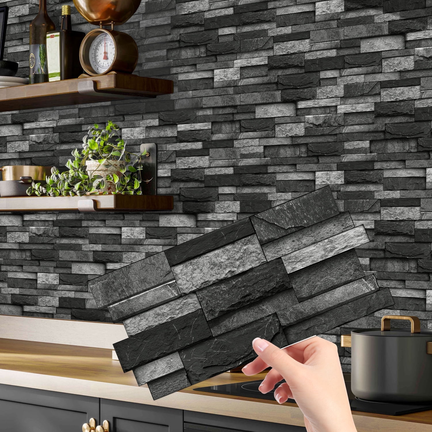 Peel and Stick Backsplash Wall Tiles,Self-Adhesive,Oil Proof,Waterproof, Removable Wall Panels for Kitchen & Bathroom,Modern Design, Easy Install (9.68x4.72 inch,48 Pack)